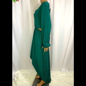 Express Green High-Low Long Sleeve Dress